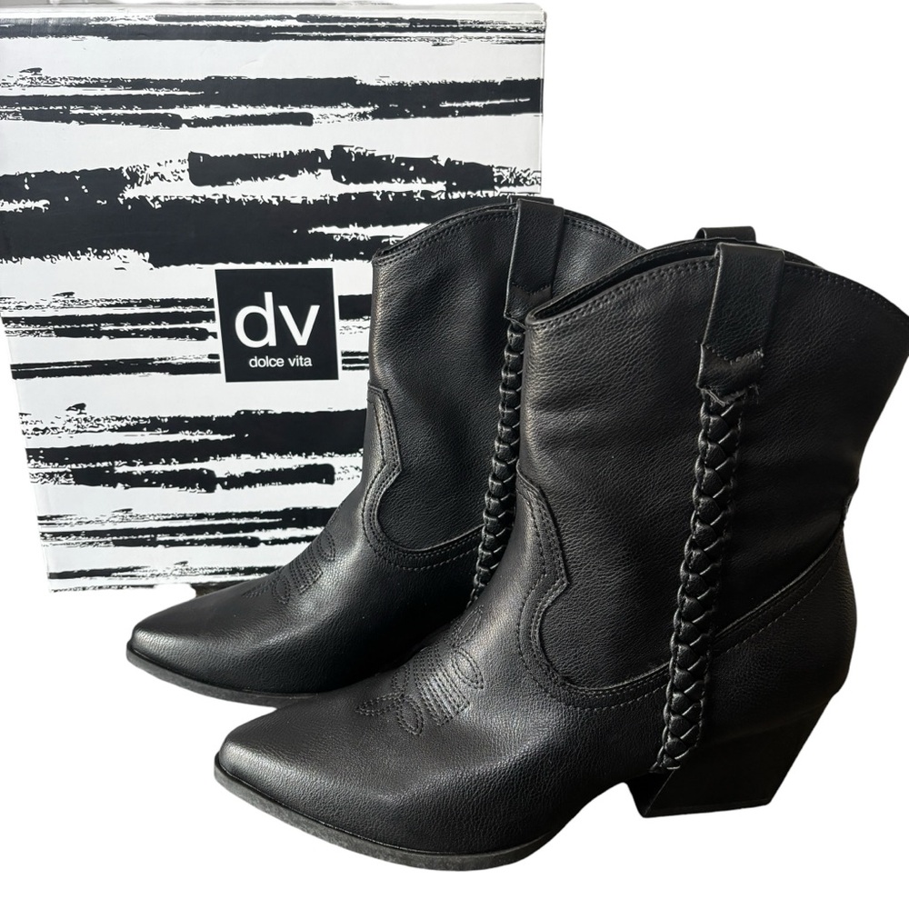 Dolce Vita Kellar Black Western Ankle Boot Bootie Faux Leather Women's 9 NIB